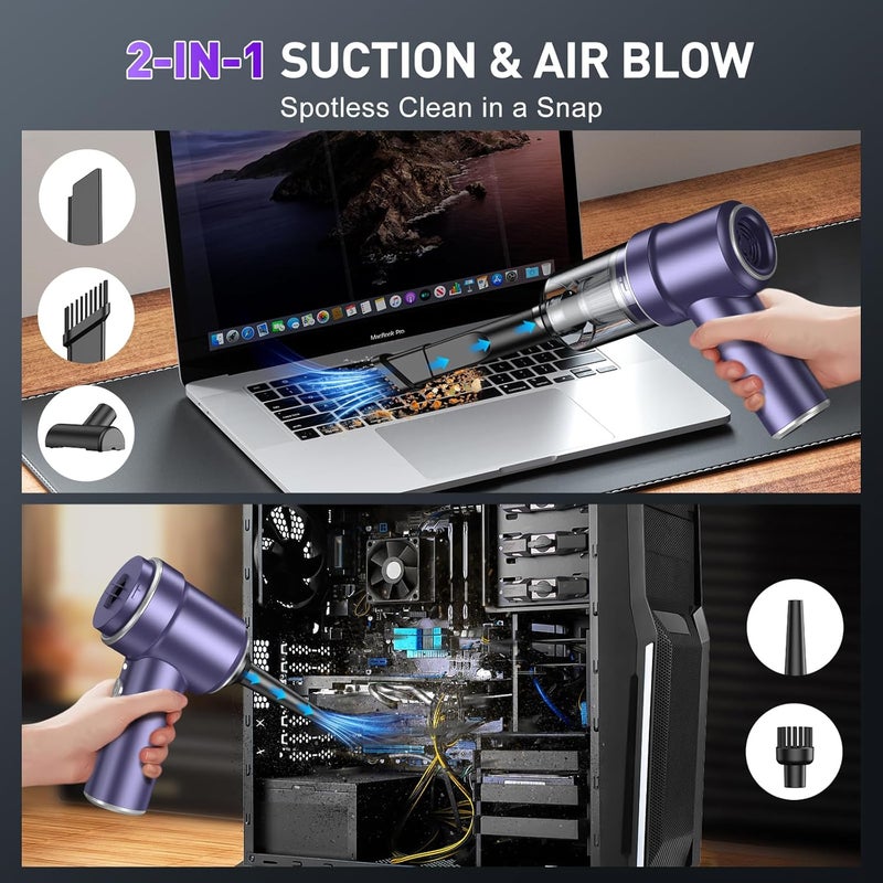 MM Handheld Car Vacuum Cleaner, 9000PA Vacuum Cleaner & Air Duster, 120W High Power Vacuum Portable Cordless, Hand Held Vacuum Rechargeable with Multi-Nozzles & LED Light for Home, Car, Office - Image 3